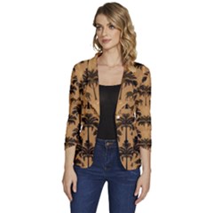 Camel Palm Tree Patern Women s One-button 3/4 Sleeve Short Jacket by Jatiart