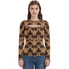 Camel Palm Tree Patern Women s Cut Out Long Sleeve T-shirt by Jatiart