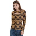 Camel Palm Tree Patern Women s Cut Out Long Sleeve T-Shirt View2