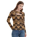 Camel Palm Tree Patern Women s Cut Out Long Sleeve T-Shirt View3