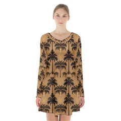 Background Abstract Pattern Design Long Sleeve Velvet V-neck Dress