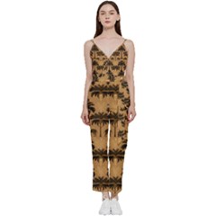 Pattern Background Decorative V-neck Camisole Jumpsuit by Jatiart