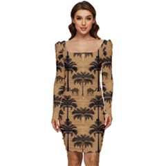 Pattern Background Decorative Women Long Sleeve Ruched Stretch Jersey Dress by Jatiart