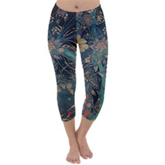 Vintage Peacock Feather Capri Winter Leggings 