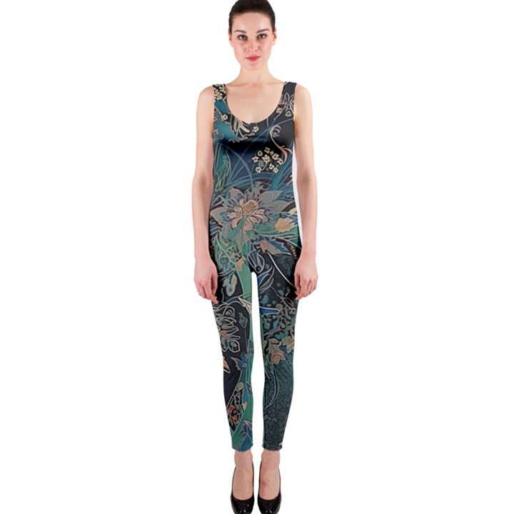 Vintage Peacock Feather One Piece Catsuit