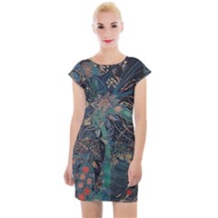 Vintage Peacock Feather Cap Sleeve Bodycon Dress by Jatiart