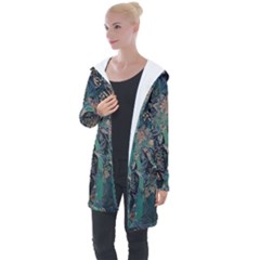 Vintage Peacock Feather Longline Hooded Cardigan by Jatiart