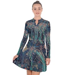 Vintage Peacock Feather Long Sleeve Panel Dress