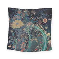 Vintage Peacock Feather Square Tapestry (small)