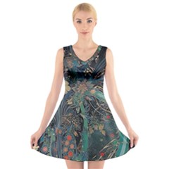 Flowers Trees Forest V-neck Sleeveless Dress