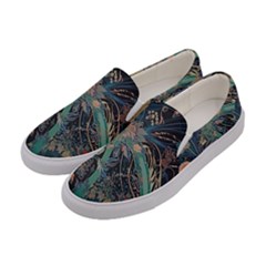 Vintage Peacock Feather Women s Canvas Slip Ons