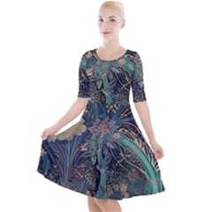 Bird Flower Tree Forest Quarter Sleeve A-line Dress