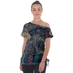 Flowers Trees Forest Off Shoulder Tie-up T-shirt