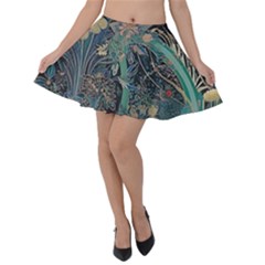 Vintage Peacock Feather Velvet Skater Skirt