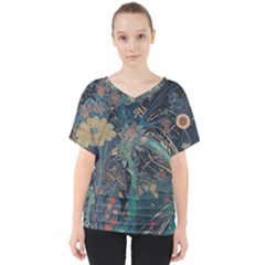 Bird Flower Tree Forest V-neck Dolman Drape Top by Jatiart