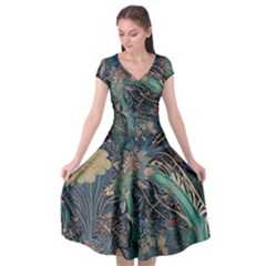 Bird Flower Tree Forest Cap Sleeve Wrap Front Dress by Jatiart