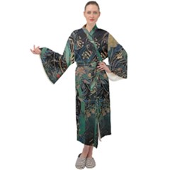 Vintage Peacock Feather Maxi Velvet Kimono by Jatiart