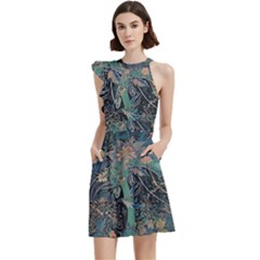 Bird Flower Tree Forest Cocktail Party Halter Sleeveless Dress With Pockets