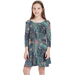 Bird Flower Tree Forest Kids  Quarter Sleeve Skater Dress