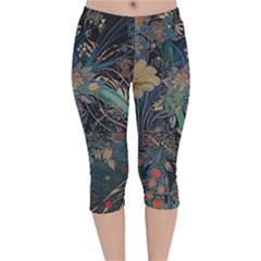 Flowers Trees Forest Velvet Capri Leggings 