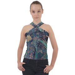 Bird Flower Tree Forest Cross Neck Velour Top by Jatiart