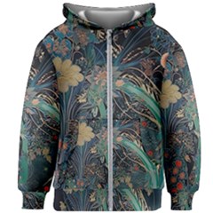 Bird Flower Tree Forest Kids  Zipper Hoodie Without Drawstring