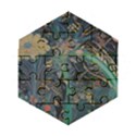 Vintage Peacock Feather Wooden Puzzle Hexagon View1