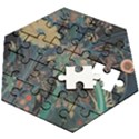 Vintage Peacock Feather Wooden Puzzle Hexagon View2