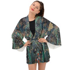 Vintage Peacock Feather Long Sleeve Kimono by Jatiart