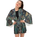 Vintage Peacock Feather Long Sleeve Kimono View1