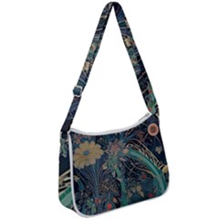 Vintage Peacock Feather Zip Up Shoulder Bag