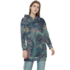 Vintage Peacock Feather Women s Long Oversized Pullover Hoodie by Jatiart