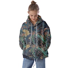 Vintage Peacock Feather Kids  Oversized Hoodie by Jatiart