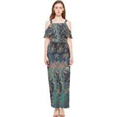 Bird Flower Tree Forest Draped Sleeveless Chiffon Jumpsuit by Jatiart