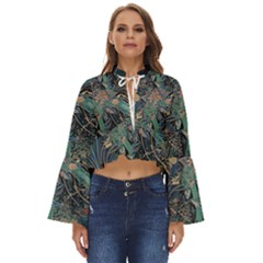 Bird Flower Tree Forest Boho Long Bell Sleeve Top