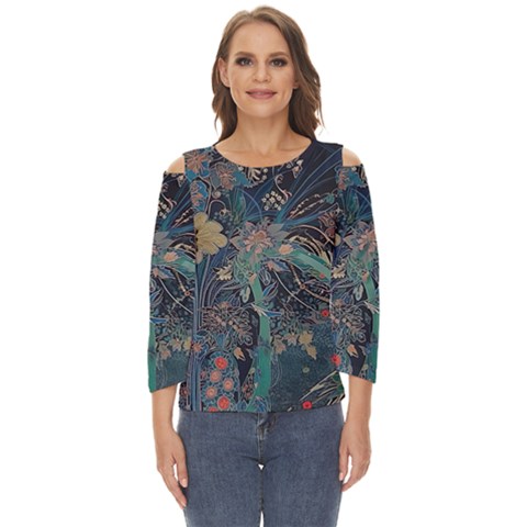 Bird Flower Tree Forest Cut Out Wide Sleeve Top by Jatiart