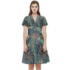 Flowers Trees Forest Short Sleeve Waist Detail Dress by Jatiart