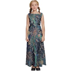 Bird Flower Tree Forest Kids  Satin Sleeveless Maxi Dress by Jatiart