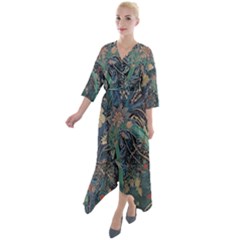 Vintage World Map Quarter Sleeve Wrap Front Maxi Dress by Jatiart