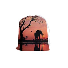 Elephant Landscape Tree Africa Sunset Safari Wild Drawstring Pouch (medium) by Jatiart