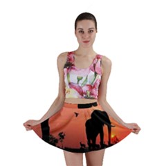 Elephant Landscape Tree Africa Sunset Safari Wild Mini Skirt by Jatiart