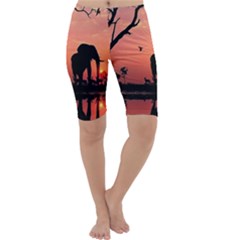 Elephant Landscape Tree Africa Sunset Safari Wild Cropped Leggings  by Jatiart