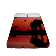 Elephant Landscape Tree Africa Sunset Safari Wild Fitted Sheet (full/ Double Size) by Jatiart