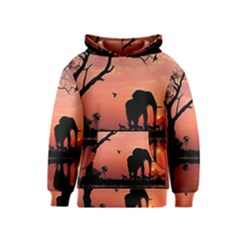 Elephant Landscape Tree Africa Sunset Safari Wild Kids  Pullover Hoodie