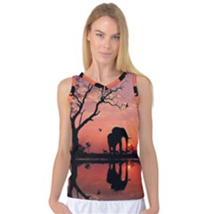 Elephant Landscape Tree Africa Sunset Safari Wild Women s Basketball Tank Top by Jatiart