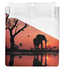 Elephant Landscape Tree Africa Sunset Safari Wild Duvet Cover (queen Size) by Jatiart