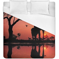 Elephant Landscape Tree Africa Sunset Safari Wild Duvet Cover (king Size) by Jatiart