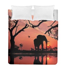 Elephant Landscape Tree Africa Sunset Safari Wild Duvet Cover Double Side (full/ Double Size) by Jatiart