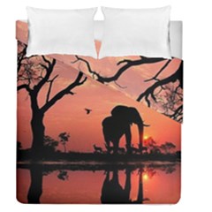 Elephant Landscape Tree Africa Sunset Safari Wild Duvet Cover Double Side (queen Size) by Jatiart