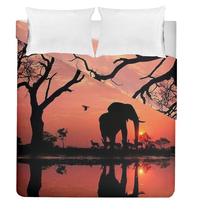 Elephant Landscape Tree Africa Sunset Safari Wild Duvet Cover Double Side (Queen Size)